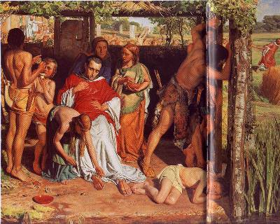 William Holman Hunt (1827-1910) A converted British Family Sheltering a Christian Priest from the Persecution of the Druids, 1850, Pre Raphaelite painting